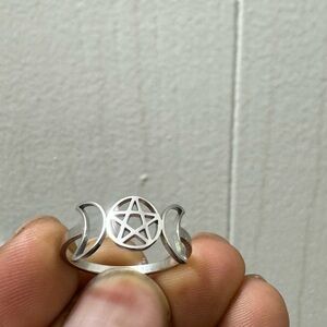 Silver Moon Pentacle Ring